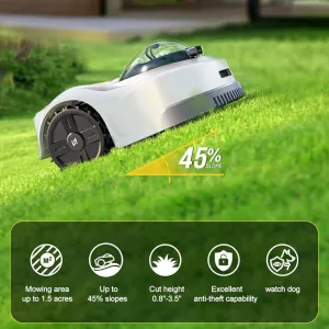 [US DIRECT] N1000 Robotic Lawn Mower 0.75 Acres ASA Material Virtual Boundary RTK GPS AI Navigation Multi Zone App Control Adjustable Cutting Height Obstacle Avoidance Quiet Operation Waterproof Design