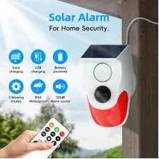 Outdoor Solar Sound Light Alarm Motion Sensor 1000mAh Battery 120 Decibels Siren Sound Alert Flash Strobe Security Alarm System