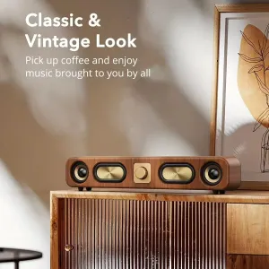 Vintage Wooden Speaker Wired bluetooth Soundbar with Four Units Surround Sound 2400mAh Battery Support U Disk TF Card AUX Playback FM Radio Desktop Subwoofer Speaker