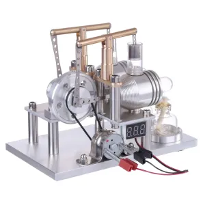 Balance Type Hot Air Dual Cylinder Stirling Engine Generator Model with LED Bulb Voltage Digital Display Meter Physics Experiment Science Education Toys
