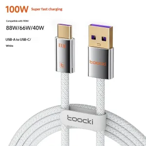 Toocki TX110A2 100W USB-A to Type-C Cable QC3.0 Fast Charging Data Transmission Thickened Tinned Copper Core Line 1M/2M Long for iPhone 17 17Pro Max 16 15 for Xiaomi 17pro for Samsung Galaxy S25 Ultra for OPPO Reno9