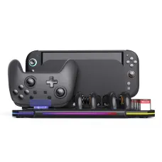 SW2139 Multi-functional Cooling & Charging Stand for Switch 2 with Cooling Fan 10 Game Card Slots Offering 9 Adjustable Light Effects