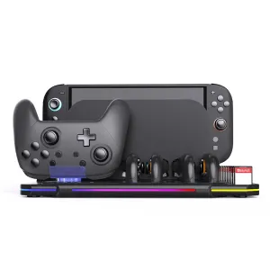 SW2139 Multi-functional Cooling & Charging Stand for Switch 2 with Cooling Fan 10 Game Card Slots Offering 9 Adjustable Light Effects
