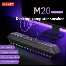 Havit M20 Desktop Speaker Wired bluetooth Soundbar Dual Full-frequency Speakers Dual Bass Diaphragm RGB Light EQ Tunning USB Power Supply Computer Speaker with External Microphone