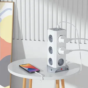 BlitzWolf BW-EC3 3-Layer Vertical Cube EU Socket Plug Power Outlet Extender with 12 AC Outlets / 2 USB-A / 2 USB-C for MacBook iPad Game Office Home