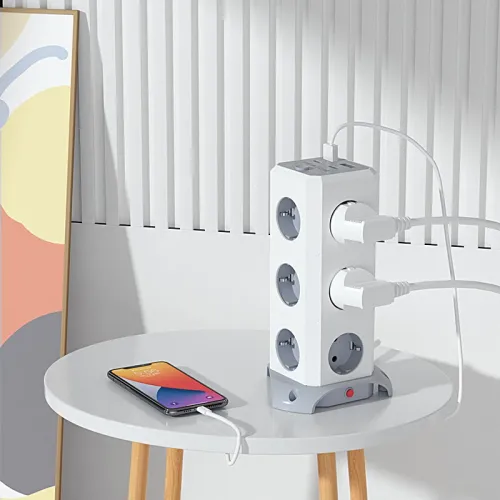 BlitzWolf BW-EC3 3-Layer Vertical Cube EU Socket Plug Power Outlet Extender with 12 AC Outlets / 2 USB-A / 2 USB-C for MacBook iPad Game Office Home
