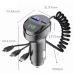 3 In 1 Car Multi-function 2 Ports 55W USB Car Charger Fast Charging USB Retractable Charging Cable with Voltage Display