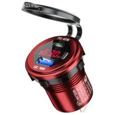 12-24V 63W Metal Car Charger Socket 45W PD + 18W QC3.0 with LED Voltage/Power Display ON/OFF Switch for SUV Motorcycle Truck Boat ATV