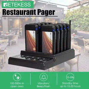 Retekess TD174 10 Channels Restaurant Pager CoasterVibrator Buzzers Small Size Paging System for Coffee Church Clinic Food Truck Bar Club