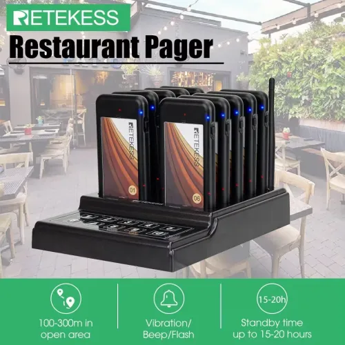 Retekess TD174 10 Channels Restaurant Pager CoasterVibrator Buzzers Small Size Paging System for Coffee Church Clinic Food Truck Bar Club