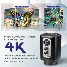 XHU6001 4K Digital Microscope for HDMI Camera 160X  Sony IMX415 Sensor Magnification USB Output High Brightness Adjustable Light Source Long Working Distance Plug and Play Photography Video Recording