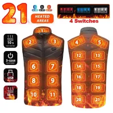 21 Heated Zones 4 Switches Electric Heated Jackets Sportswear Coat For Men Women Outdoor Camping
