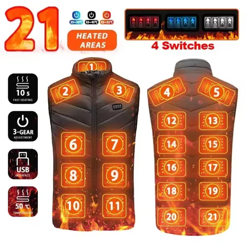 21 Heated Zones 4 Switches Electric Heated Jackets Sportswear Coat For Men Women Outdoor Camping