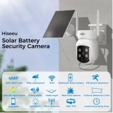 Hiseeu WTD904D 4MP Pixels Solar Powered Wireless WIFI IP Camera with Color Night Vision PIR Motion Alerts 5200mAh Battery Low power consumption IP66 Waterproof Security Camera
