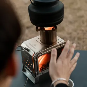 IPRee MOUNTAINHIKEPortable Square Wood Stove Stainless Steel Stove Fire Pit Heater Outdoor Picnic Hiking Camping Wood Burner Stove