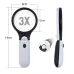 3X 45X Mini Handheld Magnifier Dual Lens 3 LED Light Magnifying Glass Effective Lens Diameter 75MM and 22MM Brightness Adjustable Great For Reading Jewelry Evaluation