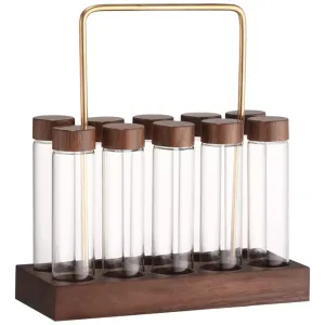 6/10/12 Slots Wood Base Coffee Bean Glass Bottle Display Stand Transparent Glass Tubes Wooden Lids Storage Rack