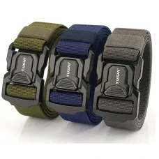 TUSHMetal Quick Release Pluggable Buckle Tactical Belt Breathable Elastic Belt For Men Cowboy Outdoor Stretch Hunting Waistband