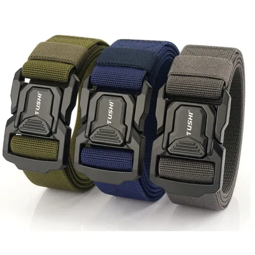 TUSHMetal Quick Release Pluggable Buckle Tactical Belt Breathable Elastic Belt For Men Cowboy Outdoor Stretch Hunting Waistband