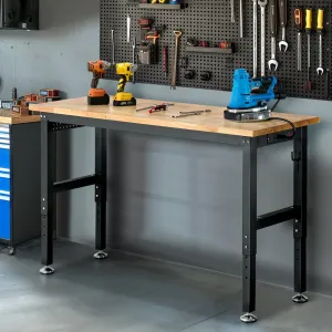ENJOYWOOD 60 inch Worktable Workbench with Power Outlet 2000 lbs Load Capacity Garage Table Desk Adjustable Height Work Bench for Garage/Wood Shop/Office/Home