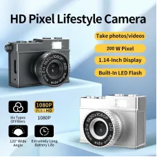Retro Mini Digital Camera 200W Pixel 1080P HD Video 1.14 Inch Screen 120 Wide Angle Lens Vintage Style Portable Shooting Cam for Travel Vlogging