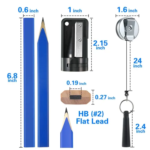 14Pcs Carpenter Pencils 7 Inch Flat Octagonal HB Carpenter Marking Pencils with Pencil Sharpener and Silicone Heavy Duty Retractable Pen Holder for Woodworking Marking Tool