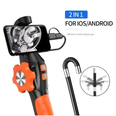 Two Way Articulated Endoscope Camera 6.4mm HD 1080P Borescope Flexible Probe LED Lights for Automotive Plumbing HVAC Industrial Inspection