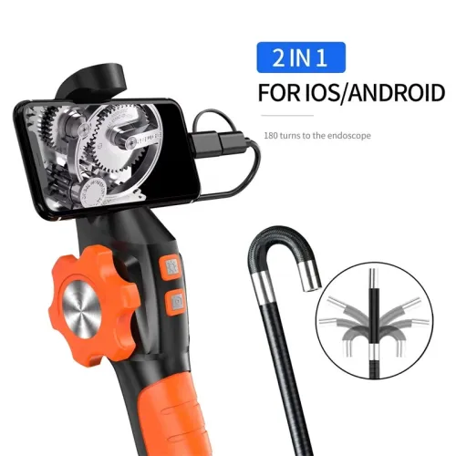 Two Way Articulated Endoscope Camera 6.4mm HD 1080P Borescope Flexible Probe LED Lights for Automotive Plumbing HVAC Industrial Inspection