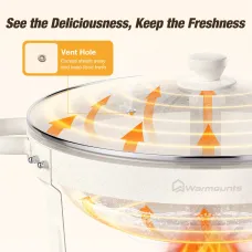 WARMOUNTWhite Chafing Dishes for Buffet with Glass Lid (5QT, 2/4Pack), Maifanite-Coated Round Chafing Dish Set w/Mirror-Polished Stainless Steel, Rolled Rim, Stackable, Lid Holder for Party, Wedding