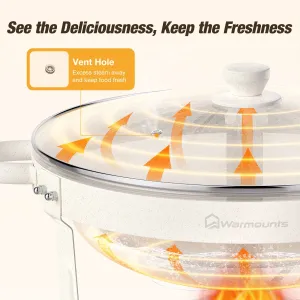 WARMOUNTWhite Chafing Dishes for Buffet with Glass Lid (5QT, 2/4Pack), Maifanite-Coated Round Chafing Dish Set w/Mirror-Polished Stainless Steel, Rolled Rim, Stackable, Lid Holder for Party, Wedding