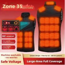 TENGOO 35 Zones Black Electric Heated Vest for Men Women 5-control DCharging Unisex Washable Outdoors Winter Warm Heating Clothing