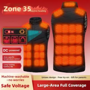 TENGOO 35 Zones Black Electric Heated Vest for Men Women 5-control DCharging Unisex Washable Outdoors Winter Warm Heating Clothing