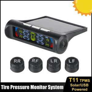 Solar USB Power TPMS Car Tire Pressure Monitoring System Auto Security Alarm System Tyre Temperature Monitor External Sensors