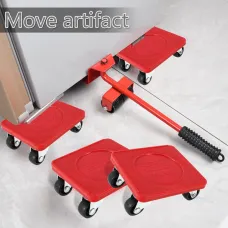Furniture Lifter Mover Set with Universal Wheel Heavy Duty 400kg Capacity Red Compact Roller Bar Hand Tools for Easy Efficient Moving