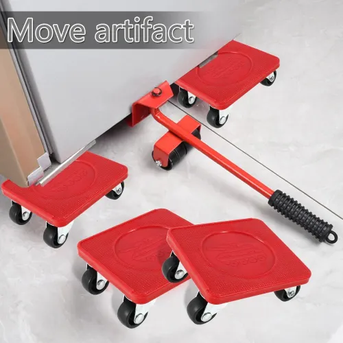 Furniture Lifter Mover Set with Universal Wheel Heavy Duty 400kg Capacity Red Compact Roller Bar Hand Tools for Easy Efficient Moving