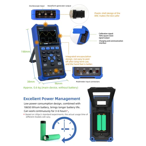 OWON HDS25/HDS25S 25MHz Dual Channel Oscilloscope with Multimeter 250MSa/s Sampling Rate LCD Display Waveform Generator