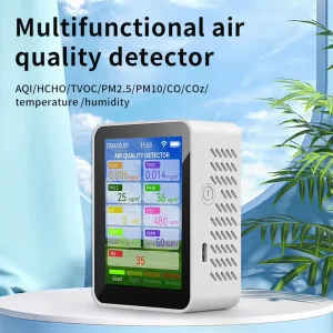 14-in-1 Tuya WiFi Air Quality Monitor HCHO TVOC CO2 Carbon Monoxide PM2.5 PM10 Temperature Humidity Portable Rechargeable Smart Sensor App Control