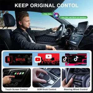 Wireless CarPlay Adapter Support Watch Video Online Netflix/YouTube/Tiktok For OEM Wired CarPlay Cars