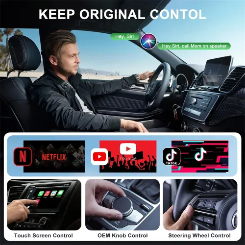 Wireless CarPlay Adapter Support Watch Video Online Netflix/YouTube/Tiktok For OEM Wired CarPlay Cars