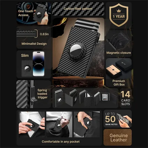 AirTag Microfiber Men's Automatic Popup Card Holder Tri-fold RFID Anti-theft Brush Purse Wallet Credit Card Clip