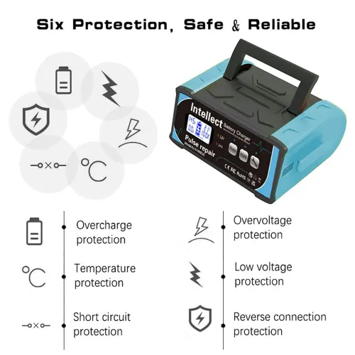ANJING 200W 12V 11A 24V 7A Intelligent Pulse Repair Battery Charger Lead-Acid Battery High Power Charger for Lead Acid/Water/Dry/Lead-Acid Battery/Start-Stop Battery 619NB20