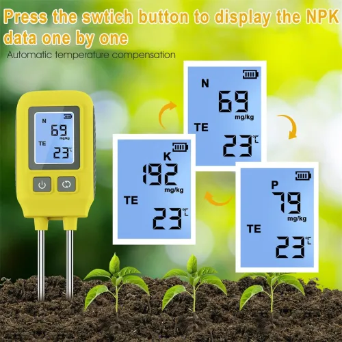 4in1 Soil Tester N/P/K Tester Digital LCD creen  -10 to 80 Temperature Meter High Accuracy Stainless Steel Probe for Gardens Lawns Greenhouses