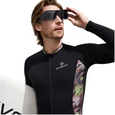DIVE&SAIL Men Full Body Dive Skins Wetsuit UPF50+ Sun Protection Quick-drying One-piece Long Sleeve Diving Top Pant Front Zip High Elastic Thin Snorkeling Clothes for Surfing Swimming