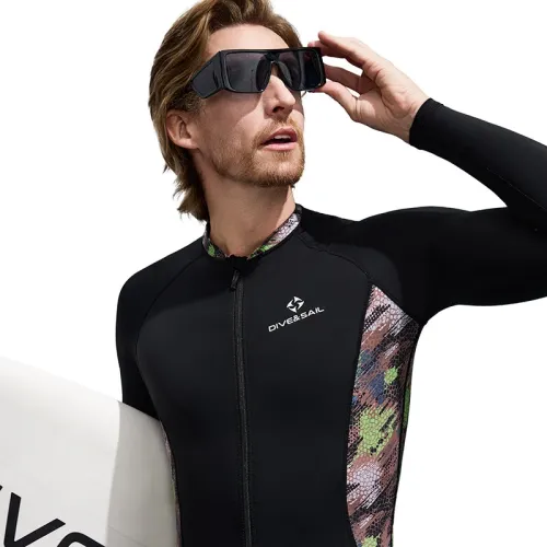 DIVE&SAIL Men Full Body Dive Skins Wetsuit UPF50+ Sun Protection Quick-drying One-piece Long Sleeve Diving Top Pant Front Zip High Elastic Thin Snorkeling Clothes for Surfing Swimming