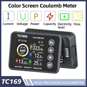 TC169 Battery Tester DC6-60V 30A/75A Color Screen Coulomb Counter High Precision Voltage Capacity Indicator Ammeter Voltmeter