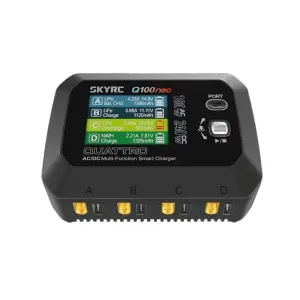 SKYRC Q100neo Quad Output AC/DC AC 100W DC 240W 2.8 inch Screen Multi-Function Smart Balance Charger for 1-4S LiPo/LiHV/LiFe/LiIon 1-8S NiMH/NiCd 3S/6S Pb Battery Charge
