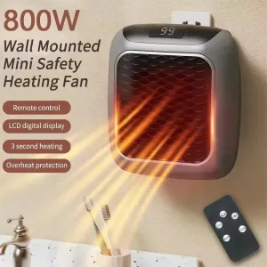 800W Wall-Mounted Electric Space Heater with Remote Ceramic Heating LED Display 12-Hour Timer Adjustable Thermostat Energy Efficient for Home and Office