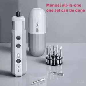 DELI Cordless Electric Screwdriver 3.6V Rechargeable Li-ion Battery Type C Fast Charging High Torque 3 Nm Adjustable Levels with 12 S2 Steel Bits for Furniture and Appliance Repair