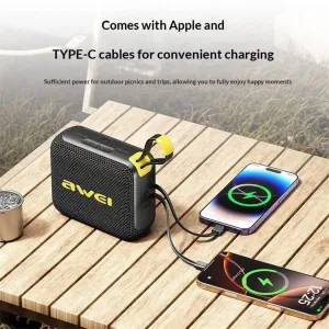 AWEI KA20 Portable Speaker Integrated Two Cables Speaker bluetooth Speaker Polymer Diaphragm RGB Light 4500mAh Battery TWS Pairing Support USB TF Card Playback Outdoors Handheld Speakers