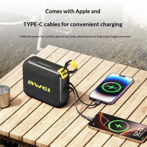 AWEI KA20 Portable Speaker Integrated Two Cables Speaker bluetooth Speaker Polymer Diaphragm RGB Light 4500mAh Battery TWS Pairing Support USB TF Card Playback Outdoors Handheld Speakers